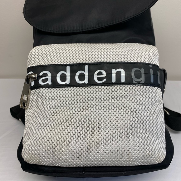 MADDEN GIRL Proper Flap Large Nylon Backpack Book Bag Black And White - Picture 3 of 7